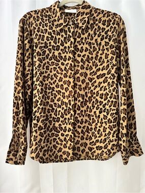 Liz Claiborne LizSport Blouse S Leopard Print Button Down Vintage Mob Wife